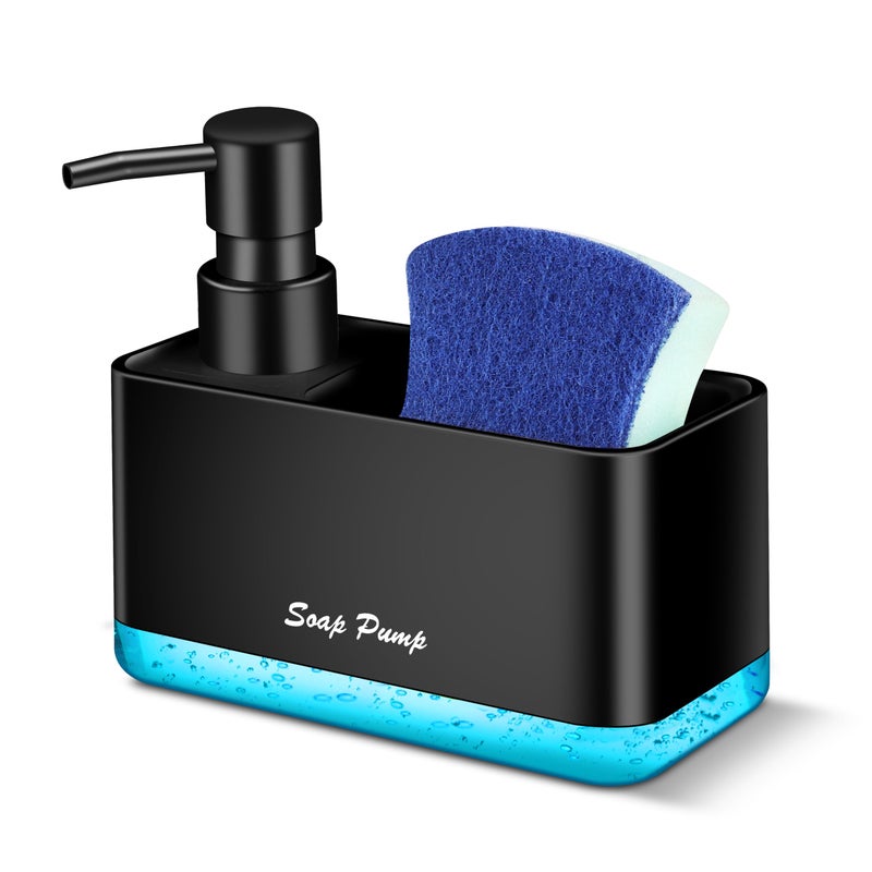 Eavida Dish Soap Dispenser with Sponge Holder, 2-in-1 Countertop Small Soap Dispenser for Kitchen and Bathroom, Multi-Scene for Dish Soap, Hand Soap, Lotion, Body Wash (Black) - Image 1