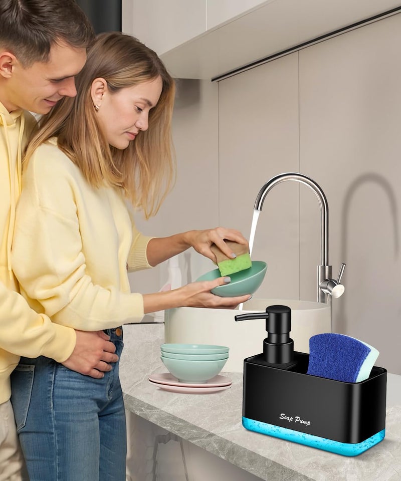 Eavida Dish Soap Dispenser with Sponge Holder, 2-in-1 Countertop Small Soap Dispenser for Kitchen and Bathroom, Multi-Scene for Dish Soap, Hand Soap, Lotion, Body Wash (Black) - Image 3