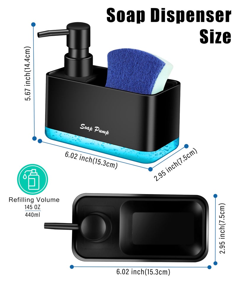 Eavida Dish Soap Dispenser with Sponge Holder, 2-in-1 Countertop Small Soap Dispenser for Kitchen and Bathroom, Multi-Scene for Dish Soap, Hand Soap, Lotion, Body Wash (Black) - Image 4