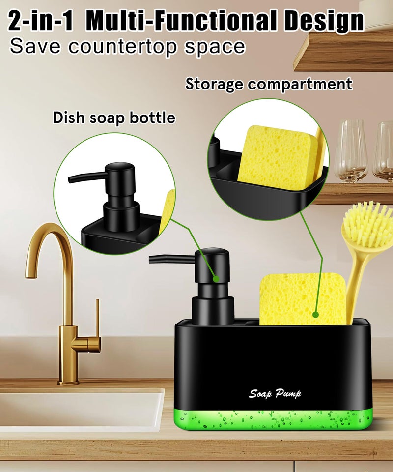 Eavida Dish Soap Dispenser with Sponge Holder, 2-in-1 Countertop Small Soap Dispenser for Kitchen and Bathroom, Multi-Scene for Dish Soap, Hand Soap, Lotion, Body Wash (Black) - Image 5