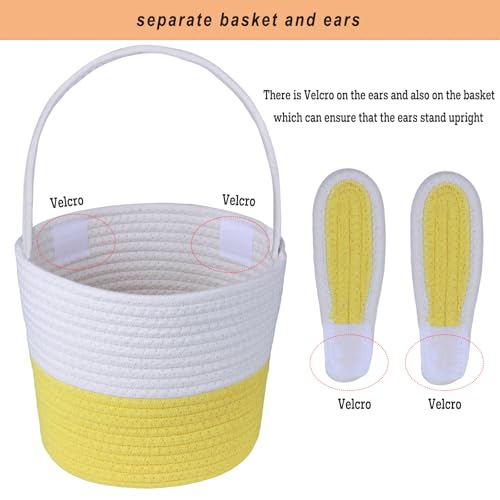 K-MLICE Easter Basket, Empty Easter Baskets for Kids Boys Girls with Bunny Tag Egg Basket Eater Gifts Basket Toddler Teens Babys First Easter Basket with Handle Yellow - Image 4