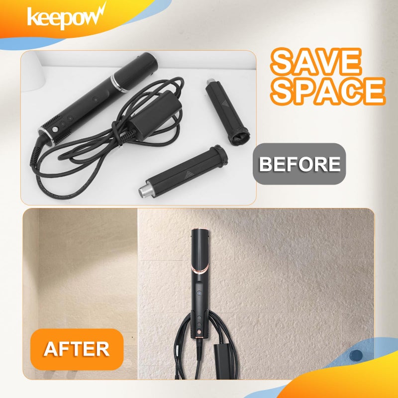 KEEPOW حامل مجفف الشعر KEEPOW مثبت على الحائط متوافق مع Shark Flexstyle / Dyson Airwrap / Airstrait Styler، حامل مجفف الشعر منظم أدوات الشعر ملحق تخزين مجفف الشعر للحمام والفندق - Image 3