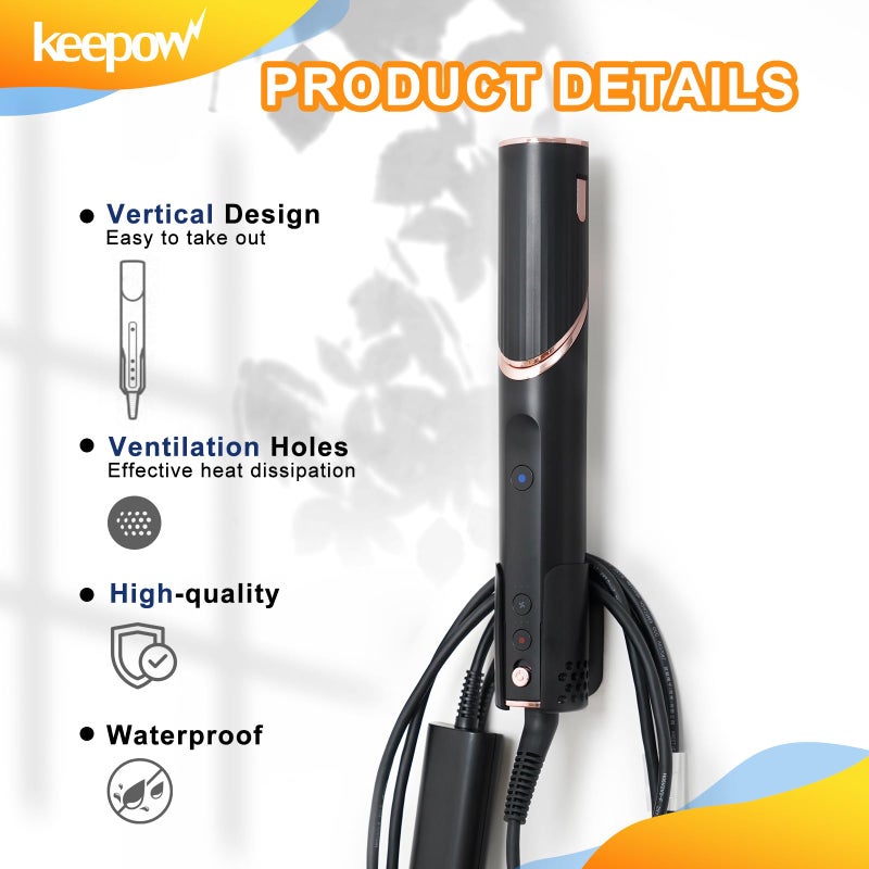 KEEPOW حامل مجفف الشعر KEEPOW مثبت على الحائط متوافق مع Shark Flexstyle / Dyson Airwrap / Airstrait Styler، حامل مجفف الشعر منظم أدوات الشعر ملحق تخزين مجفف الشعر للحمام والفندق - Image 4