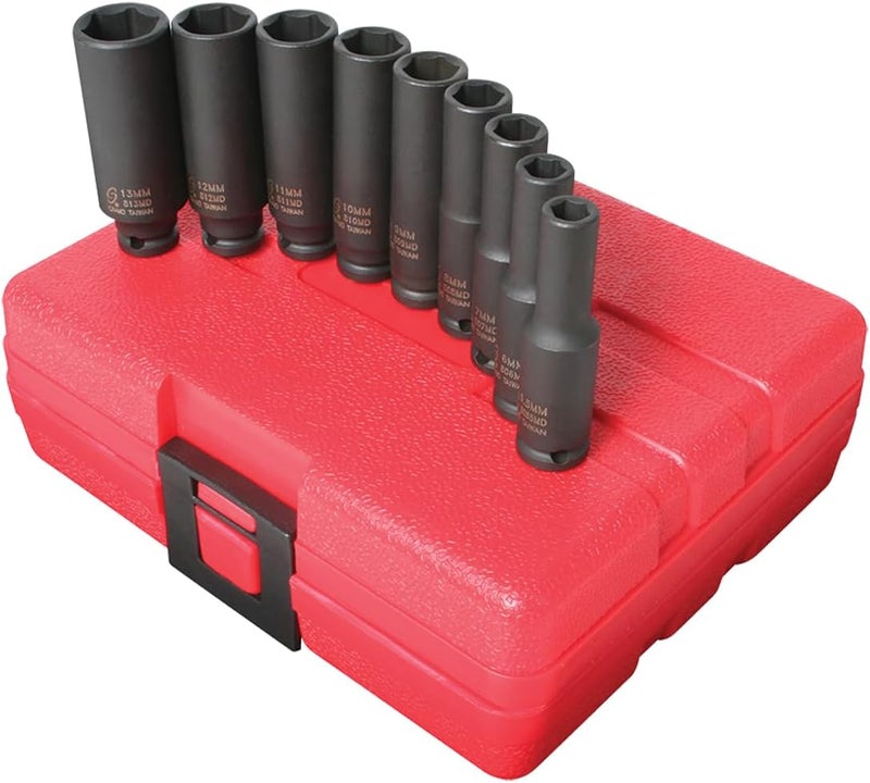 Sunex 1812 9 Piece 1/4-Inch Drive Deep Metric Socket Impact Set - Image 1