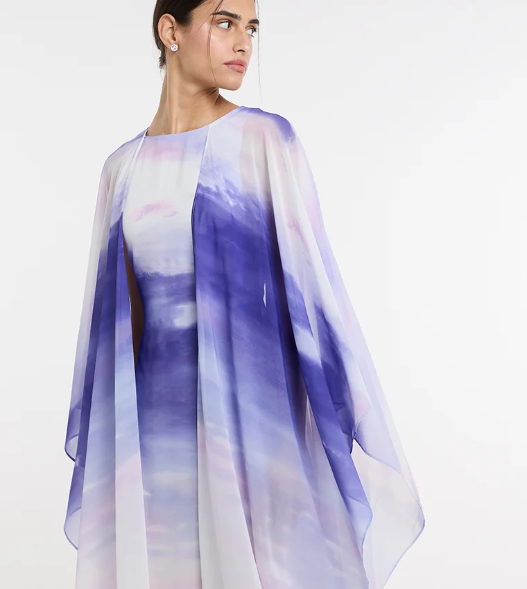 بي سي بي جي BCBG Printed Dress With Sheer Sleeves