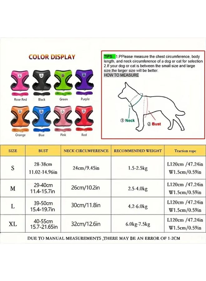 Red M Dog Vest Leash Mesh Pet Collar Breathable Reflective Adjustable Puppy Supplies Christmas Gifts - Image 2