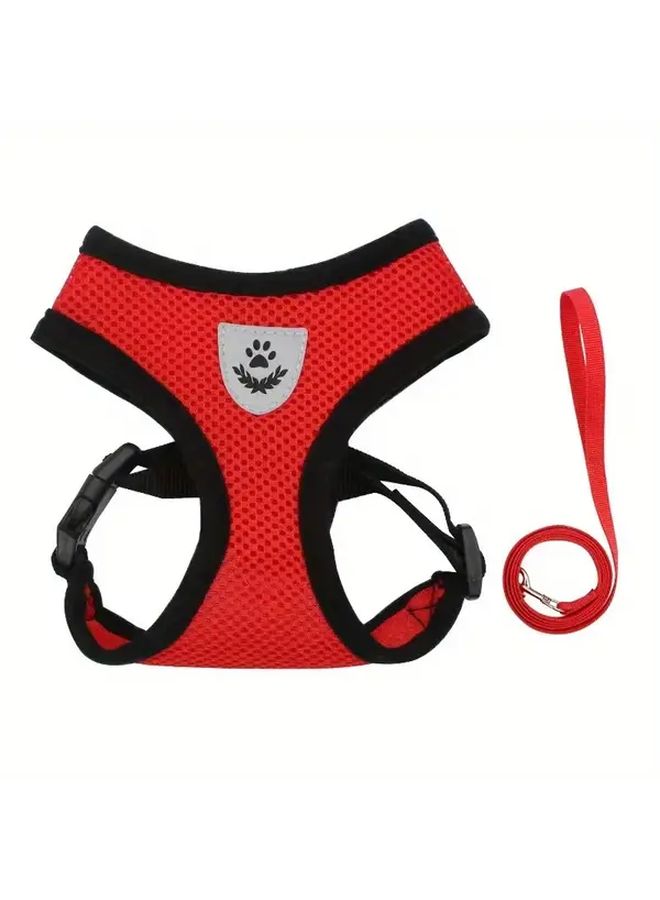 Red M Dog Vest Leash Mesh Pet Collar Breathable Reflective Adjustable Puppy Supplies Christmas Gifts - Image 5