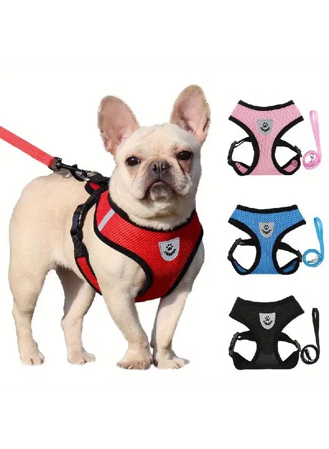 Red M Dog Vest Leash Mesh Pet Collar Breathable Reflective Adjustable Puppy Supplies Christmas Gifts - Image 1
