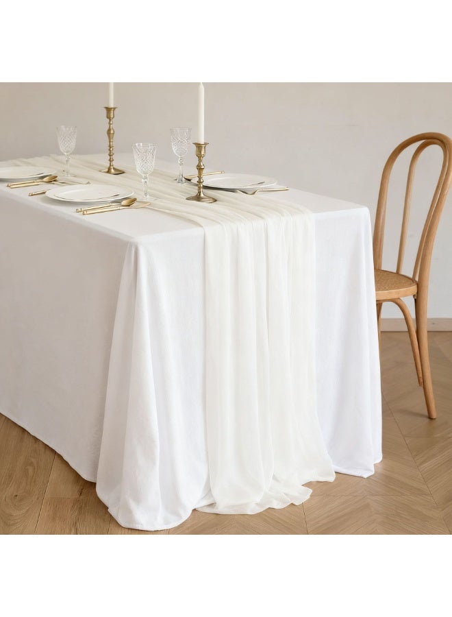 XIYU Chiffon Table Runner 28x120 Inches, Gauze Table Runner, Rustic Sheer Table Decor for Romantic Bridal Shower, Baby Shower, Birthday Party , White - Image 1