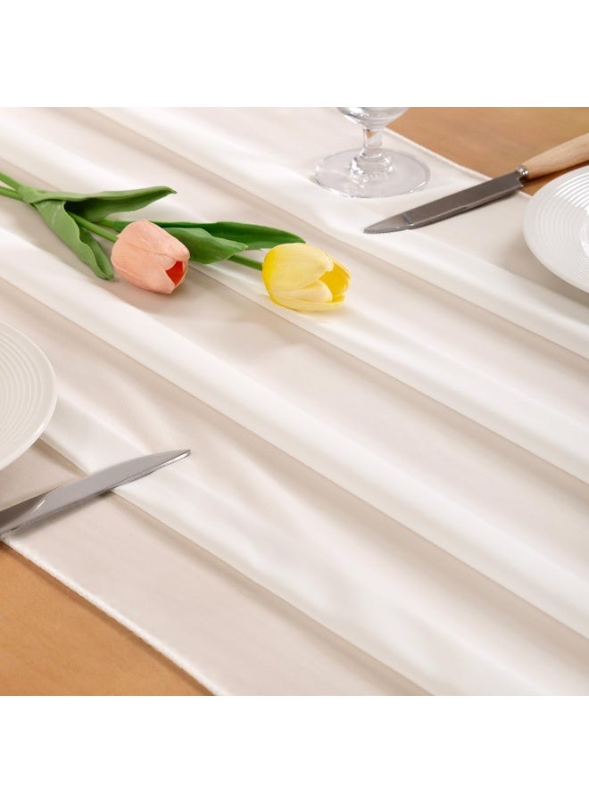 XIYU Chiffon Table Runner 28x120 Inches, Gauze Table Runner, Rustic Sheer Table Decor for Romantic Bridal Shower, Baby Shower, Birthday Party , White - Image 2