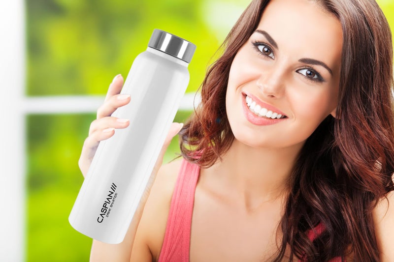 CASPIAN /// Astra Stainless Steel Water Bottle 1 Litre Leak-Proof Thunder 1000 ml - Hydration Companion for Home, Office, Travel and Gym Yoga Kids & Adults (Sparkling White, 1 Litre, Set of 1) - Image 3