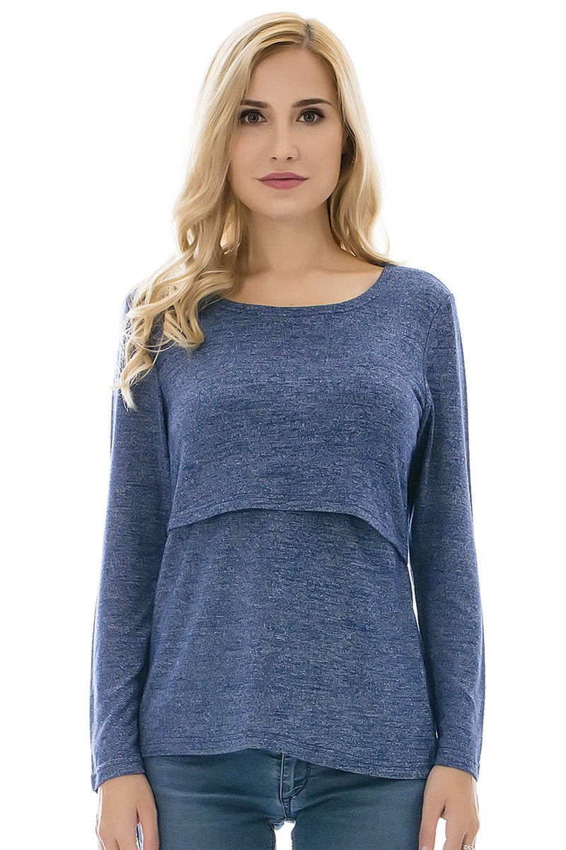 Bearsland Women's Maternity Clothes Long Sleeves Breastfeeding Shirts and Nursing Top,bluegreenred,M - Image 5