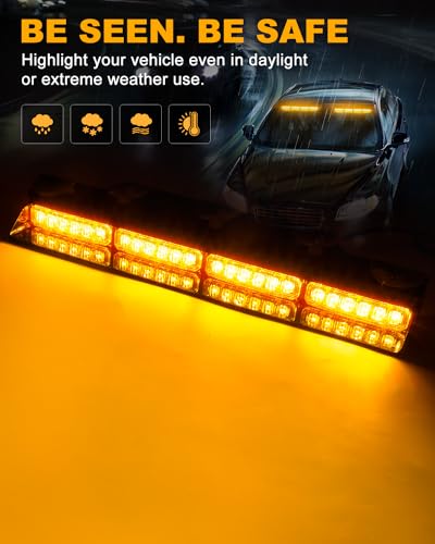 HLauto 6Z4J Emergency Dash Strobe Lights: 2x16.8 inch Amber Safety Lights, 48 LED Flashing Warning Hazard Interior Windshield Visor Traffic Light Bar for Trucks, Construction Vehicles - Image 3