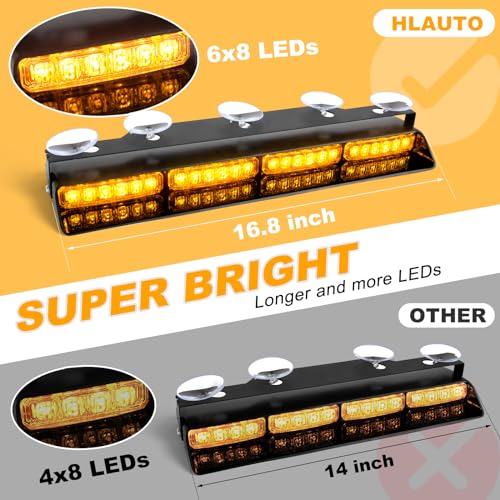 HLauto 6Z4J Emergency Dash Strobe Lights: 2x16.8 inch Amber Safety Lights, 48 LED Flashing Warning Hazard Interior Windshield Visor Traffic Light Bar for Trucks, Construction Vehicles - Image 2