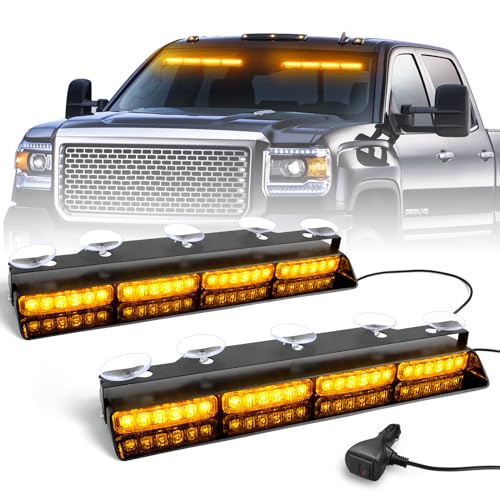 HLauto 6Z4J Emergency Dash Strobe Lights: 2x16.8 inch Amber Safety Lights, 48 LED Flashing Warning Hazard Interior Windshield Visor Traffic Light Bar for Trucks, Construction Vehicles - Image 1