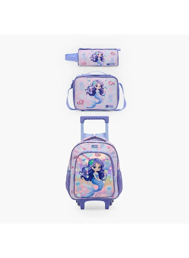 Must 12 Inch-Purple Mermaid-Set Of 3-Trolley Bag Set-2 Wheels (Polyester) Multicolor \ 27X10X31