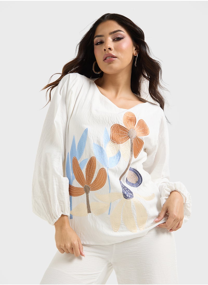 hayas closet - Embroidered Blouse & Pants Set - Image 1