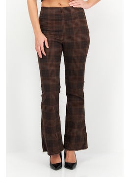 Tinseltown Women Plaid Straight Leg Pants, Brown  - Image 1