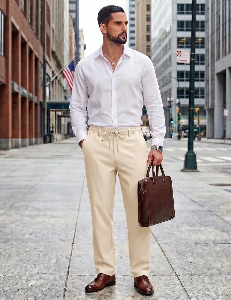 COOFANDY mens Men Linen Pants Classic (pack of 1) - Image 3