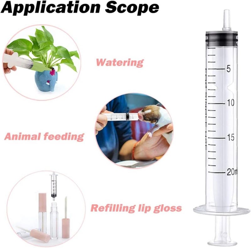 FUFU 2 Pack - 20ml Plastic Syringe with Measurement, No Needle Suitable for Refilling and Measuring Liquids, Feeding Pets, Oil or Glue Applicator - Image 3
