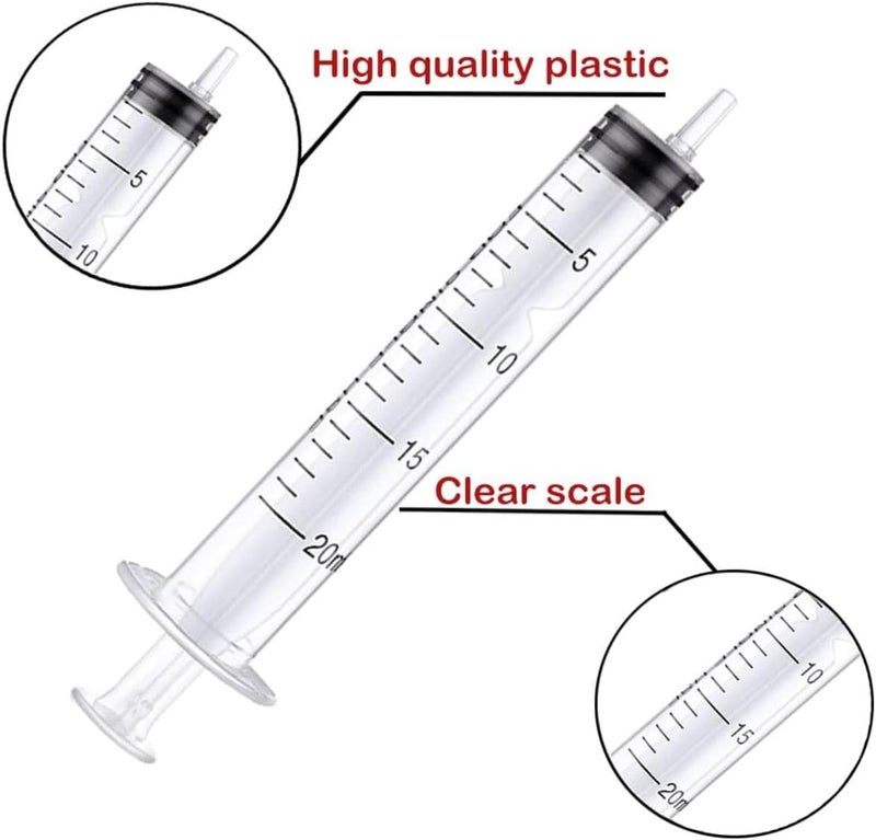 FUFU 2 Pack - 20ml Plastic Syringe with Measurement, No Needle Suitable for Refilling and Measuring Liquids, Feeding Pets, Oil or Glue Applicator - Image 2