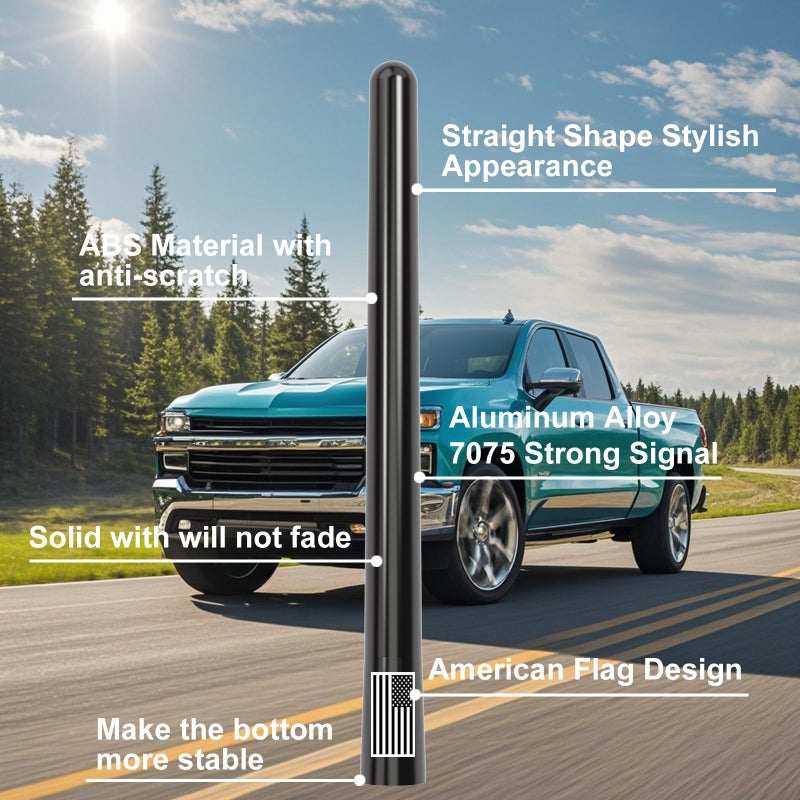 Engirette American Flag Car Truck Short Antenna 7â€œ with Tire Valve Caps for GMC Sierra Dodge Ram Chevy Silverado 1500 2500 3500 Avalanche Ford F150 F250 F350 Super Duty Raptor Bronco, Car Accessories (Black) - Image 2