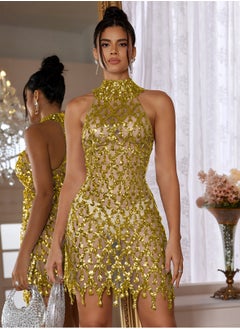 Madam Uniq Diamond Sequin Mesh Elastic Mini Skirt Evening Dress  - Image 1