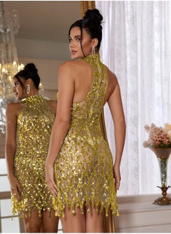 Madam Uniq Diamond Sequin Mesh Elastic Mini Skirt Evening Dress  - Image 2
