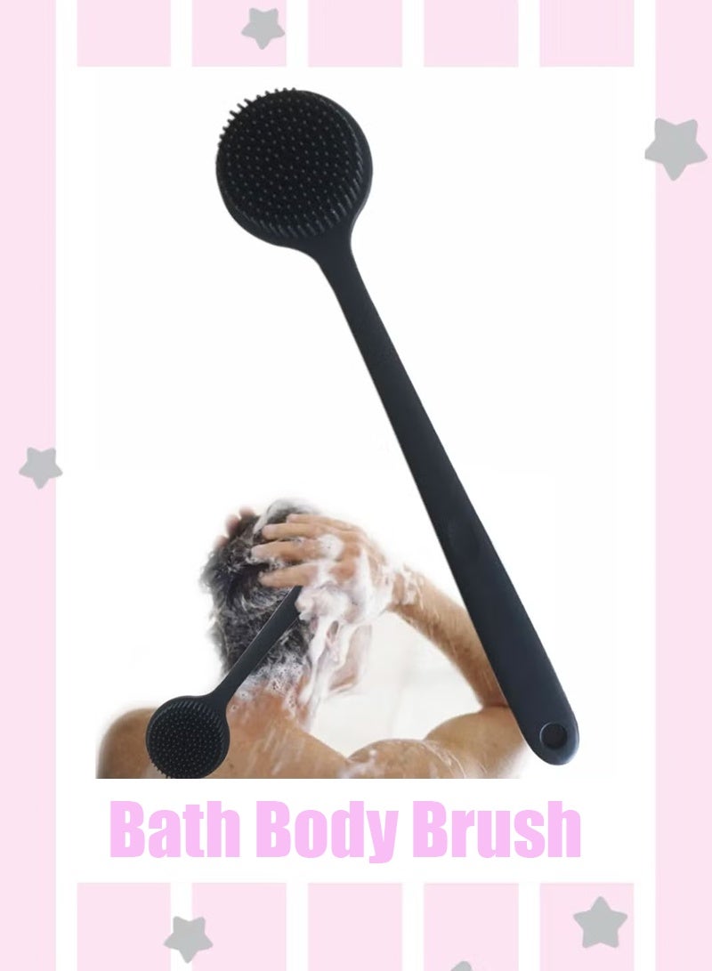 Back Scrubber Body Brush for Shower,Soft Silicone Bath Body Brush with Long Handle Double Sided Brush for Men Women Shower Exfoliating and Massage Black - Image 1