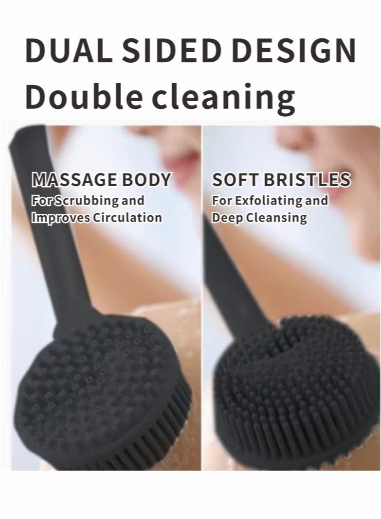 Back Scrubber Body Brush for Shower,Soft Silicone Bath Body Brush with Long Handle Double Sided Brush for Men Women Shower Exfoliating and Massage Black - Image 4