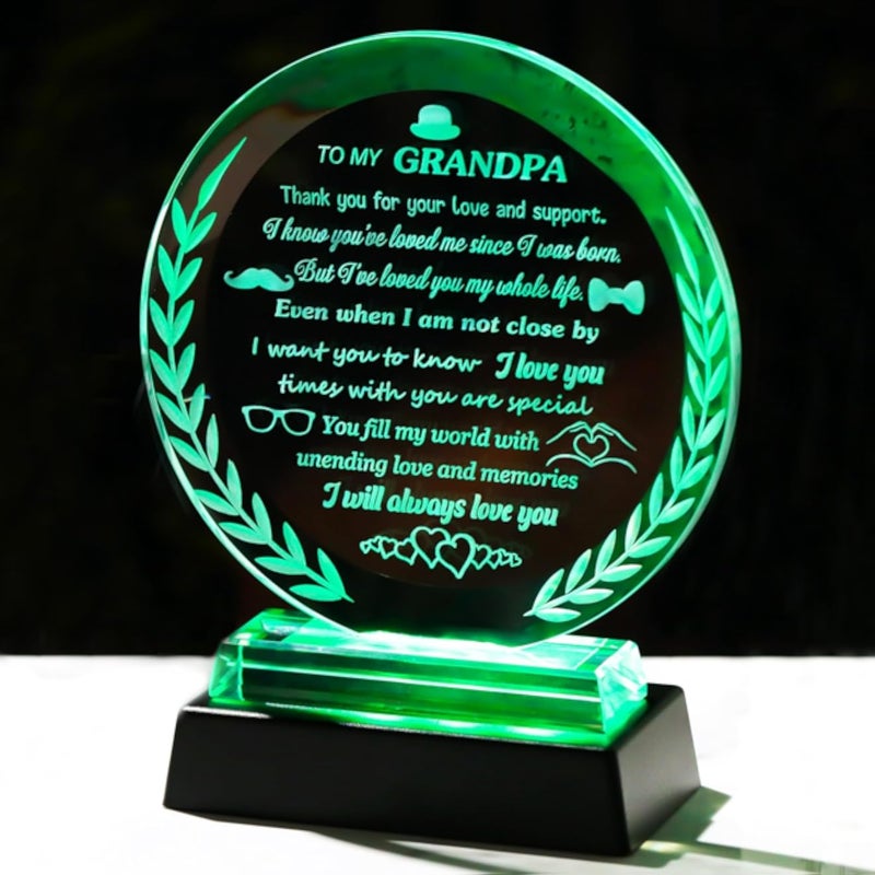 Cool Crystal Gifts for Grandpa from Grandkids Glass Presents to My Grandpa with LED Light Base Best Grandpa Gifts for Birthday Christmas Father's Day Retirement