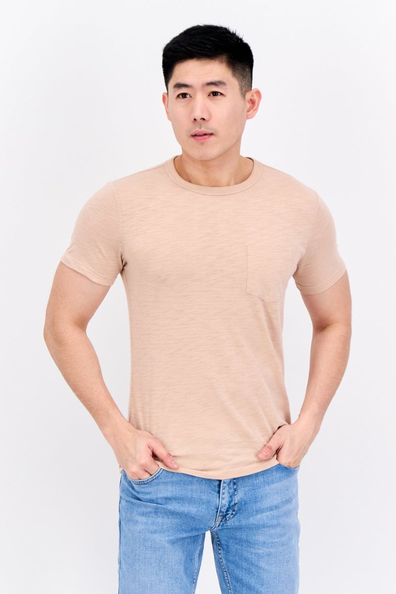 GAP Men Crew Neck Short Sleeves Heather T-Shirt, Peach - Image 1