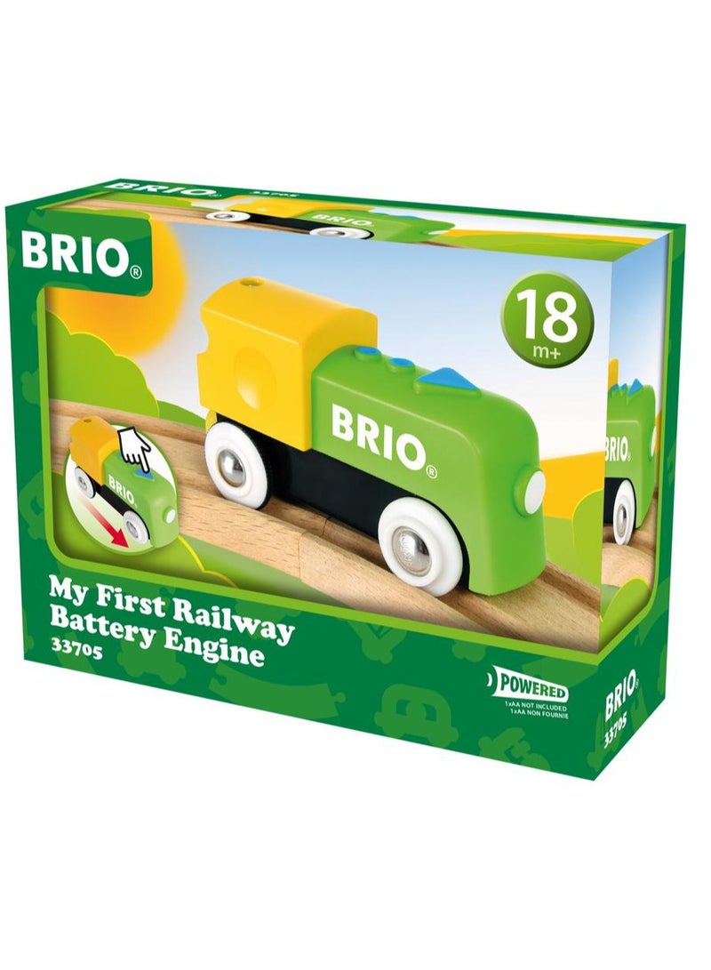 BRIO قطار البطارية الأول لي – لعبة قطار أوتوماتيكية للأطفال – قطار خشبي للمبتدئين مع زر بدء/إيقاف – وصلات مغناطيسية – للأعمار من 18 شهرًا وما فوق |  نشط 33705-B - Image 1