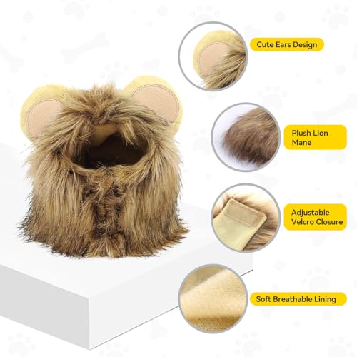 PETLESO Lion Hat Costume, Small, for Dogs & Cats, Lightweight, Breathable, Adjustable, Perfect Halloween Surprise & Gift, Hand Wash Only - Image 2