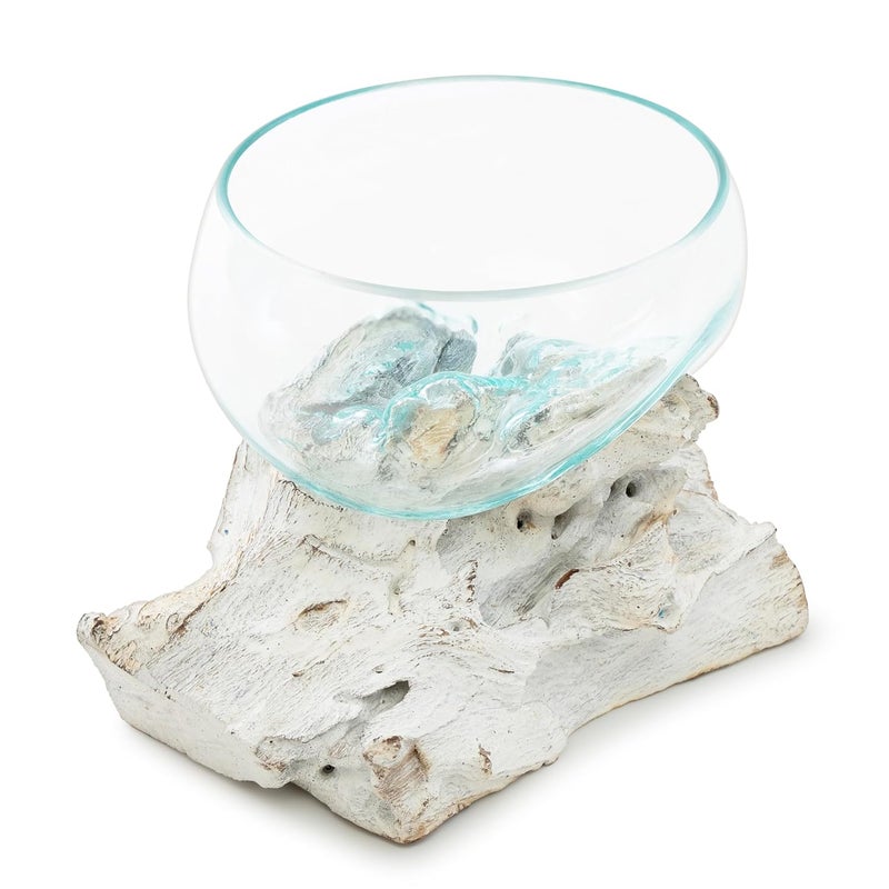 BAGUS HOME DECOR BAGUS HOME DECOR Handcrafted Glass Bowl on Driftwood Unique Decorative Glass Bowl for Table Centerpieces Medium - Image 1