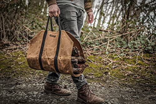 Readywares Waxed Canvas Firewood Carrier, Heavy Duty Log Carrier for Firewood, Wood Carrier for Firewood, Firewood Bag, Great Gift for Cabin, Firewood Carrier with Handles, Classic Durable Design Tan - Image 2