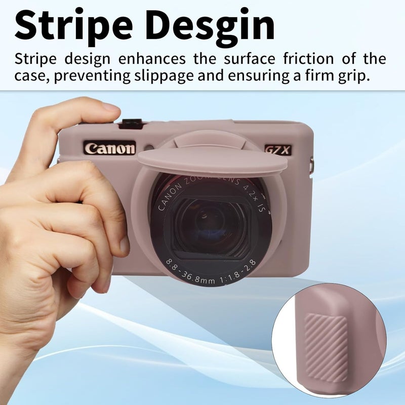 إيزي هود حقيبة G7X2، حقيبة كاميرا لـ Canon G7 X Mark II، غطاء حماية من السيليكون الناعم مع غطاء عدسة قابل للإزالة لكاميرا Powershot G7X Mark II DSLR - ر��ادي - Image 4