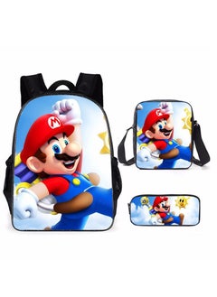 Generic Mario cartoon backpack, primary and secondary school student backpack, large capacity backpack, three piece set, single shoulder bag, pencil case, unisex  - Image 1