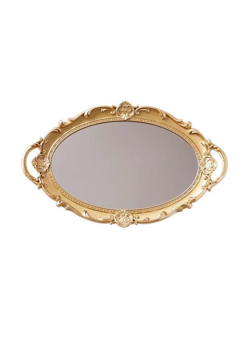 Generic Retro Old European Style Mirror Sundries Storage Dressing Table Wedding Tray Internet Celebrity Photography Props Ornaments Dessert Tray Golden plastic mirror tray 