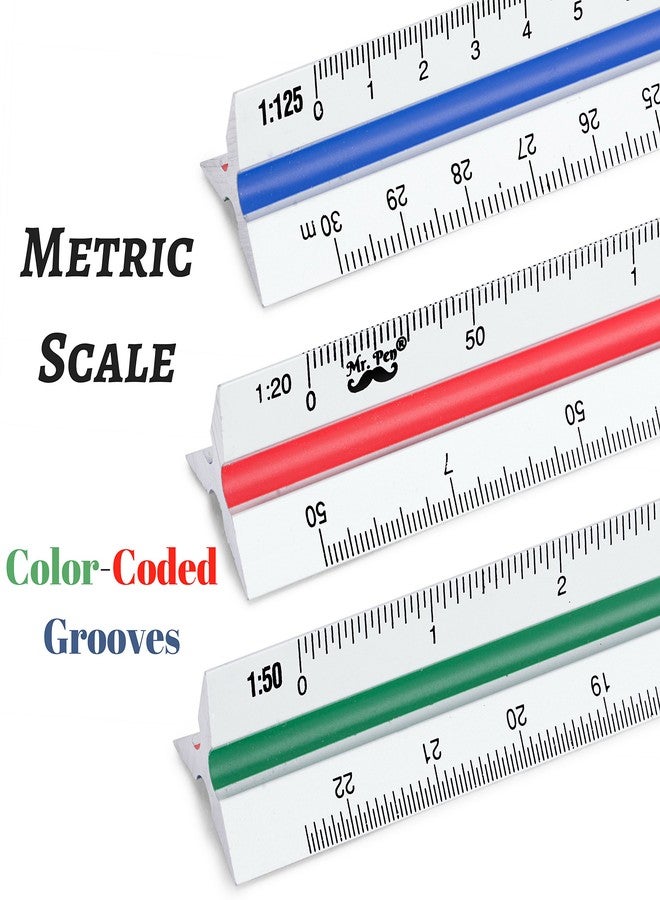 Mr. Pen- Metric Engineer Scale Ruler, Ruler, 12" Aluminum Scale Ruler, Triangular Scale, Scale Ruler for Blueprint, Triangle Ruler, Metric Engineering, Drafting Ruler - Image 2