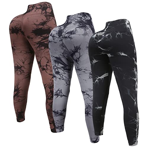 OVESPORT 3 Pack Tie Dye Seamless High Waisted Workout Leggings for Women Scrunch Butt Lifting Yoga Gym Athletic Pants - Image 2