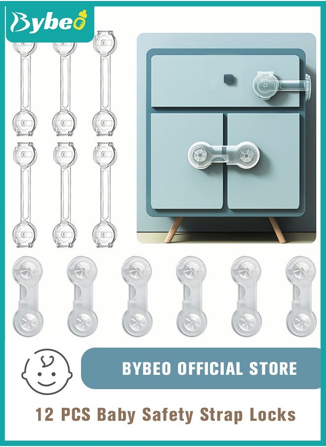 Bybeo - 12-Piece Baby Safety Strap Locks Child Lock for Cabinets and Drawers, Toilet, Fridge & More. 3M Adhesive Pads. Easy Installation, No Drilling Required, White - Image 1