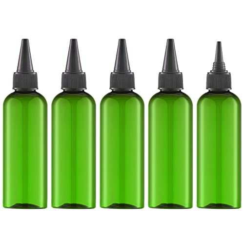 Tekson Hair Color Applicator Bottles 5 Pack Refillable Squeeze Bottle Empty Plastic Twist Top Cap Bottles 34 OZ Green - Image 1