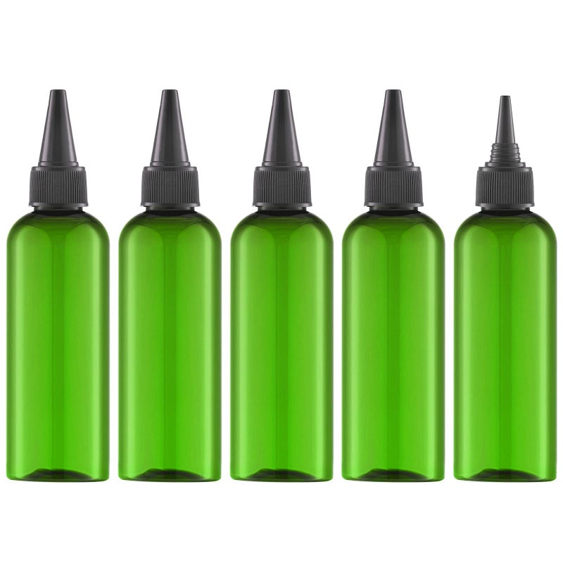 Tekson Hair Color Applicator Bottles 5 Pack Refillable Squeeze Bottle Empty Plastic Twist Top Cap Bottles 34 OZ Green - Image 3