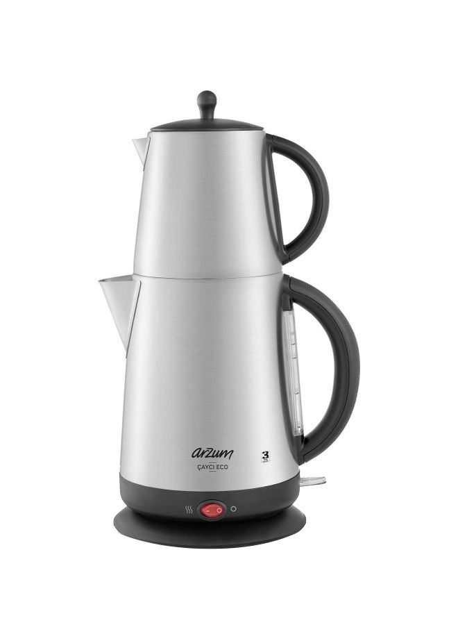 Arzum Electric Teapot 1.7 Liter Eco Turkish Tea Maker Stainless Steel AR3072 Silver - Image 1