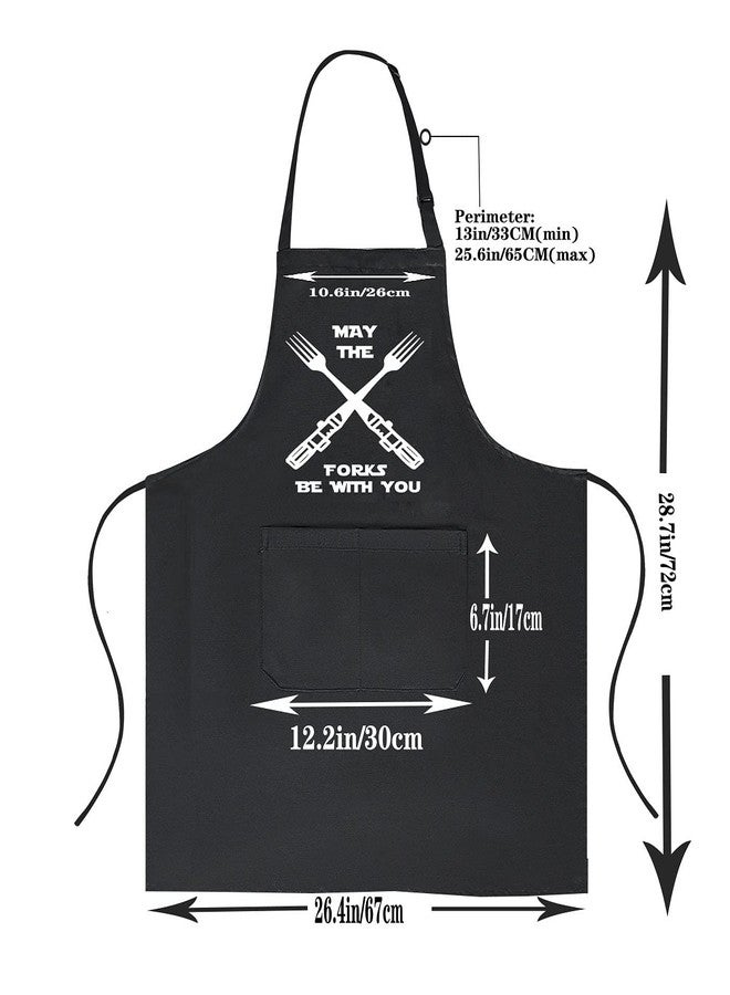 POTALKFREE Funny Cooking Aprons for Men Women with Pocket, May The Forks Be With You Kitchen Chef Apron, BBQ Grilling Gifts for Birthday Christmas Thanksgiving Husband Dad Mom Wife - Image 3