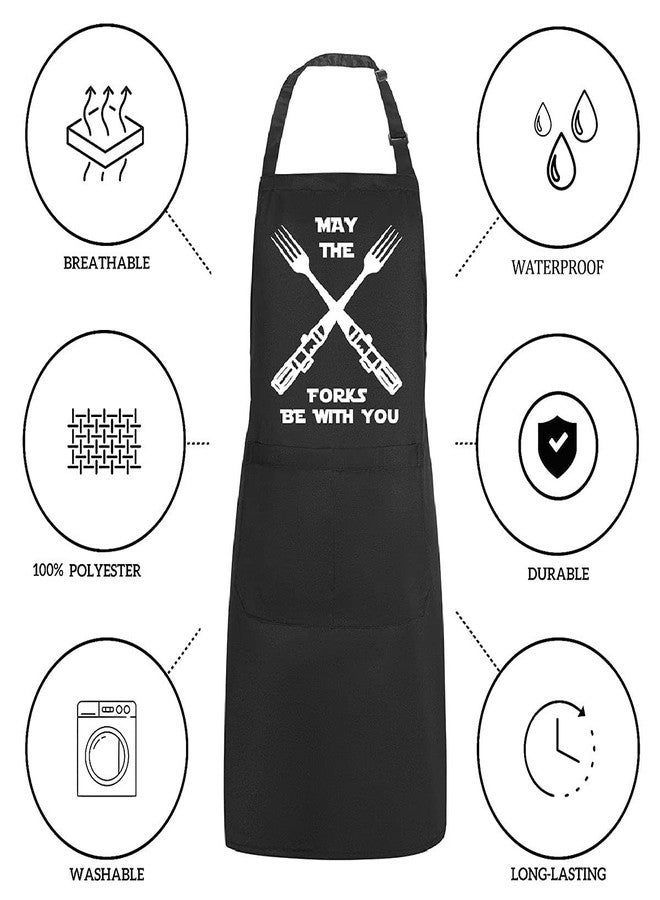 POTALKFREE Funny Cooking Aprons for Men Women with Pocket, May The Forks Be With You Kitchen Chef Apron, BBQ Grilling Gifts for Birthday Christmas Thanksgiving Husband Dad Mom Wife - Image 2