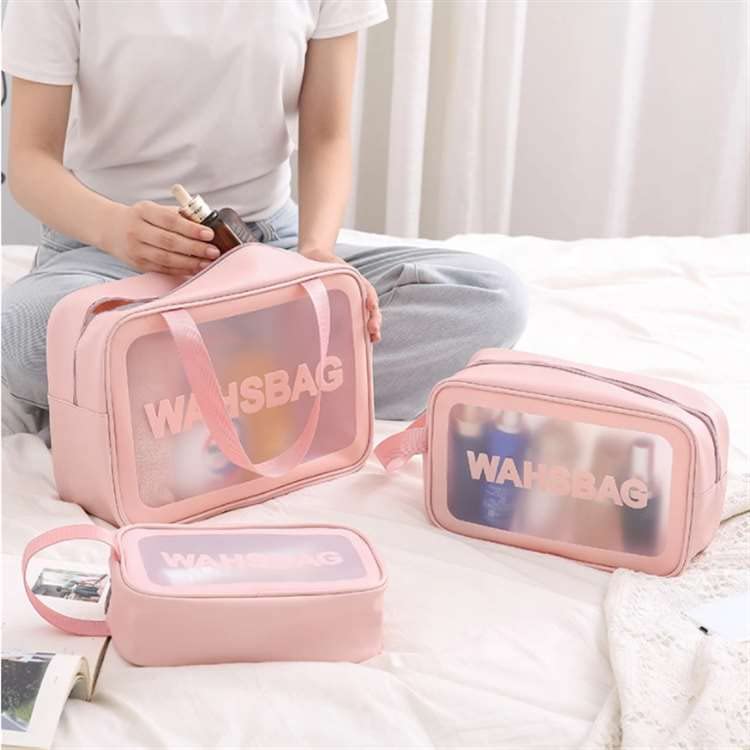 Valamji Multipurpose Clear PVC Zipper Cosmetic Travel Wash Bag Toiletry Makeup Brushes Accessories Organizer Portable Carry Bag Pouch for Women Girls Pack of 4 Pink - Image 2