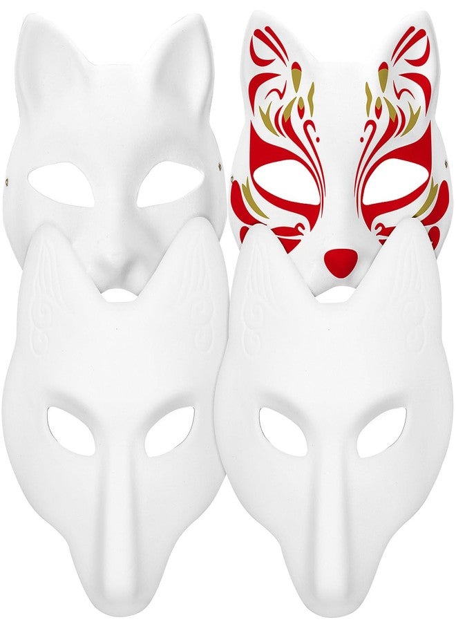 Alipis Cat Mask Unpainted Masks: 4 Pack Paintable White Fox Masks Blank Masquerade for DIY Craft Paper Mache Decorate Animal Mask Halloween Mask - Image 1