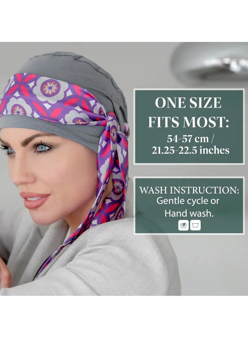 Rung Yanna Grey Purple Rose - Women Silky Headwear Bamboo Fabric - Image 2